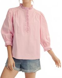 Jodifil - 3/4 Sleeves Front Button Up Eyelet Trim Top - Lyst