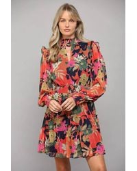 Fate - Floral Print Front Keyhole Tiered Mini Dress - Lyst