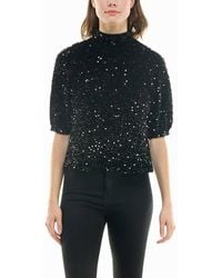 Nicole Miller - Ava Velvet Sequin Short Sleeve Top - Lyst