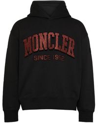 Moncler - Hooded With Red Glitter Logo Pullover Cotton Sweatshirt - Lyst