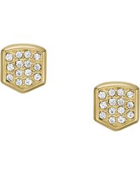 Fossil - Stainless Steel Gold-tone Glitz Heritage Crest Earrings - Lyst