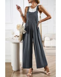 TRUEDAMES - Button Detail Wide Leg Overall Pockets Jumpsuit - Lyst