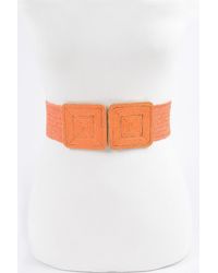 Fashnzfab - Faux Straw Two Buckle Elastic Belt - Lyst