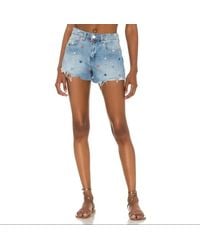 Blank NYC - The Barrow Star Embroidered Denim Shorts Raw Hem - Lyst