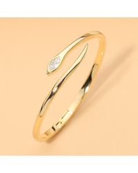 Fashnzfab - 18K Dipped Minimalist Crystal Pave Snake Head Hinged Bangle Bracelet - Lyst