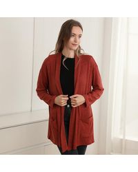 TRUEDAMES - Solid Color Knit Ribbed Open Front Cardigan With Pockets - Lyst