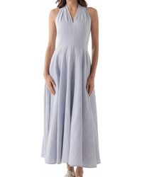Elle Grey - V-Neck Midi Stress Pinstripe Dress - Lyst