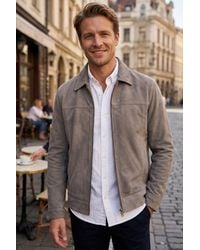 Infinity Leather - Stone Goat Suede Leather Harrington Biker Jacket - Lyst