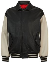 HUGO - Leather Varsity Jacket With Oversize Embossed Logo - Lyst