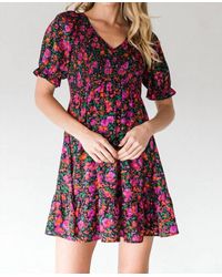 Jodifil - Floral Print Smocked Baby Doll Dress - Lyst