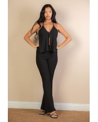 TRUEDAMES - Fashnzfab Split Front Backless Halter Top & Flare Pants Set - Lyst