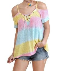Umgee - Lace Up Cold Shoulder Color Block Top - Lyst