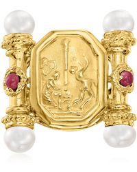 Ross-Simons - Italian Tagliamonte 5-5.5Mm Cultured Pearl And Ruby Cameo-Style Ring - Lyst