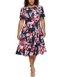 Calvin Klein - Plus Floral Short Sleeves Fit & Flare Dress - Lyst