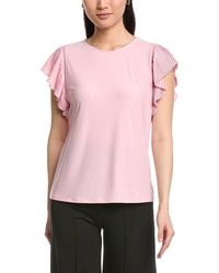 Anne Klein - Pleated Flutter Sleeve Top - Lyst