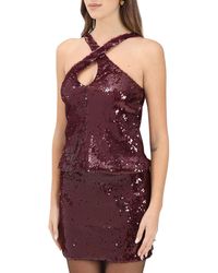 Akep - Crimson Sequin Top With Crisscross Halter Neckline - Lyst