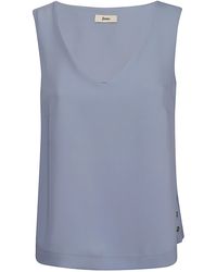 Herno - Fluid Light Top With V-Neckline And Button Detail - Lyst