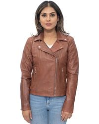 Infinity Leather - Tan Leather Biker Jacket-Sacramento - Lyst