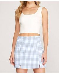 She + Sky - Gingham Mini Skirt With Front Slit - Lyst