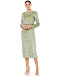 Mac Duggal - Floral Beaded Tea-length Dress - Lyst