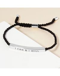 Fashnzfab - Dipped I Can I Will Message Bar Pointed Rope Adjustable Cinch Pull Tie Bracelet Rhodium - Lyst