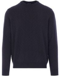 Giorgio Armani - Chevron Pattern Long Sleeve Wool Blend Sweater - Lyst