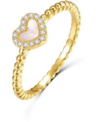 Rachel Glauber - 14k Yellow Gold Plated With Mother Of Pearl & Diamond Cubic Zirconia Beaded Band Promise Stacking Ring - Lyst