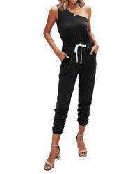 TRUEDAMES - One Shoulder Sleeveless Elastic Waist Jumpsuit - Lyst