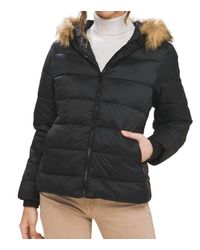 Love Tree - Puffer Jacket With Faux Fur Hoodie - Lyst