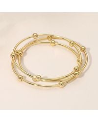 Fashnzfab - Secret Box_3Pcs Stainless Steel Stackable Beaded Multi Layered Bangle Bracelets - Lyst