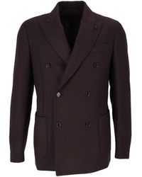Lardini - Double-Breasted Wool And Cashmere Blend Jacket With Wide Lapels - Lyst