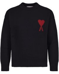 Ami Paris - Felted Wool Sweater With Heart And Logo Detail - Lyst