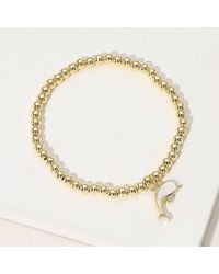 Fashnzfab - Stainless Steel Ball Mother Of Pearl Dolphin Charm Beaded Stretch Bracelet, Mother Of Pearl - Lyst