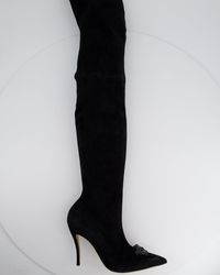 Versace - Suede Knee High Boots With Medusa Toe Detail - Lyst
