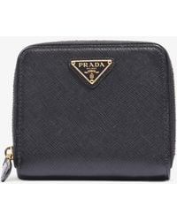 Prada - Metal Compact Wallet Saffiano Leather - Lyst