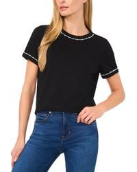 Cece - Boxy T-Shirts Cotton Pearl Trim Short Sleeve Pullover Ddr492 - Lyst