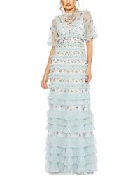 Mac Duggal - High Neck Ruffle Tiered Floral Gown - Lyst