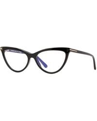 Tom Ford - Eyeglasses Cat Eye Full Rim, Shiny Frame And Clear Light Block With Magnetic Clip-On Smoke Gradient Lens Ft5896-B001 - Lyst