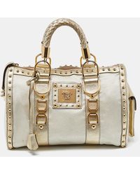 Versace - /gold Nylon And Leather Studded Madonna Satchel - Lyst