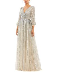 Mac Duggal - Sequined Wrap Over 3/4 Sleeve Gown - Lyst