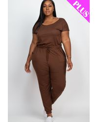 TRUEDAMES - Plus Size Solid Drawstring Short Sleeve Jumpsuit - Lyst