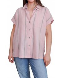 Splendid - Giada Short Sleeve Point Collar Button Front Shirt - Lyst