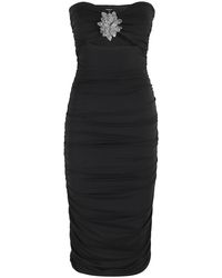 Amen - Draped Midi Dress With Front Rhinestone Brooch - Lyst