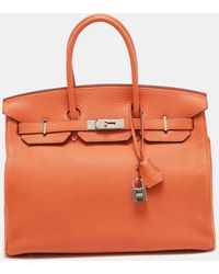 Hermès - Feu Taurillon Clemence Palladium Finish Birkin 35 Bag - Lyst