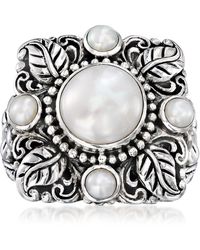Ross-Simons - 3-10Mm Cultured Pearl Bali-Style Floral Ring - Lyst