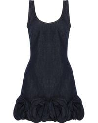 Self-Portrait - 3D Floral Denim Mini Dress With Wide Neckline - Lyst