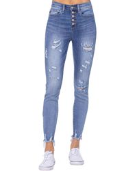 Judy Blue - Button Fly Destroyed High Waist Skinny Jean - Lyst