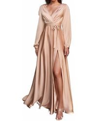 Cinderella Divine - Long Sleeve Wrap Satin Gown - Lyst