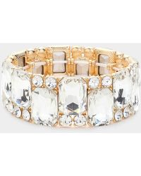 Fashnzfab - Rectangle Round Glass Stone Cluster Stretch Evening Bracelet - Lyst