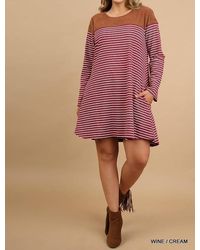 Umgee - Stripe Plus Dress With Suede Shoulders And Elbow Patch - Lyst